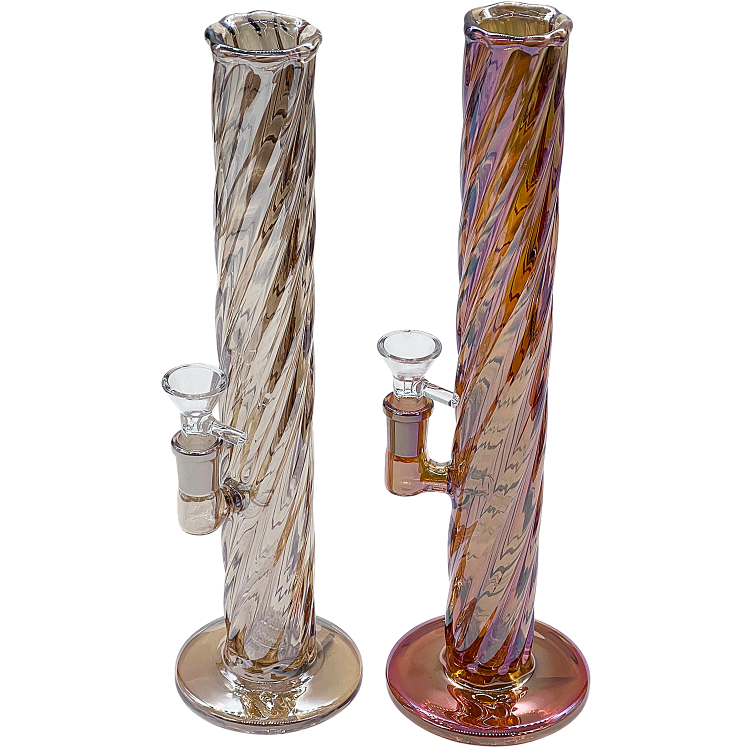 Gold Fumed Twisted Iridized Staright Tube Waterpipe (WPM0676) | 12 inches | Assorted Colors product image
